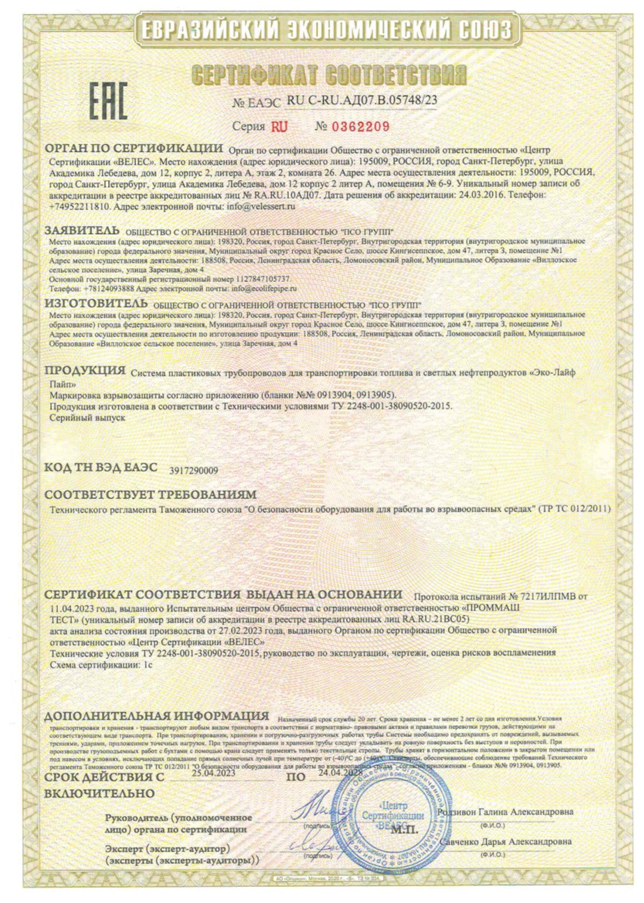Сертификат соответствия №0362209